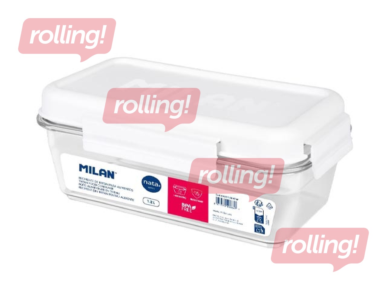 Lunch box Milan, Nata, rectangular, transparent with white lid, 1.2l