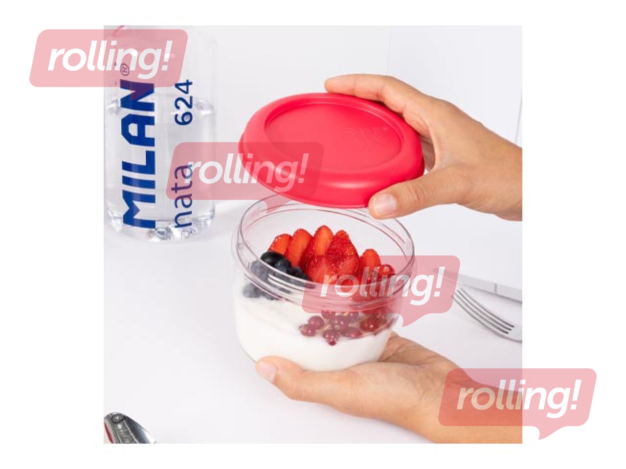 Lõunasöögi kast Milan, Nata, ümmargune, hermeetiline, läbipaistev roosa kaanega, 0.5l