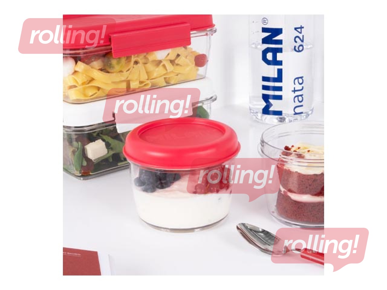 Lõunasöögi kast Milan, Nata, ümmargune, hermeetiline, läbipaistev roosa kaanega, 0.5l