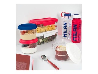 Lõunasöögi kast Milan, Nata, ümmargune, hermeetiline, läbipaistev sinise kaanega, 0.5l