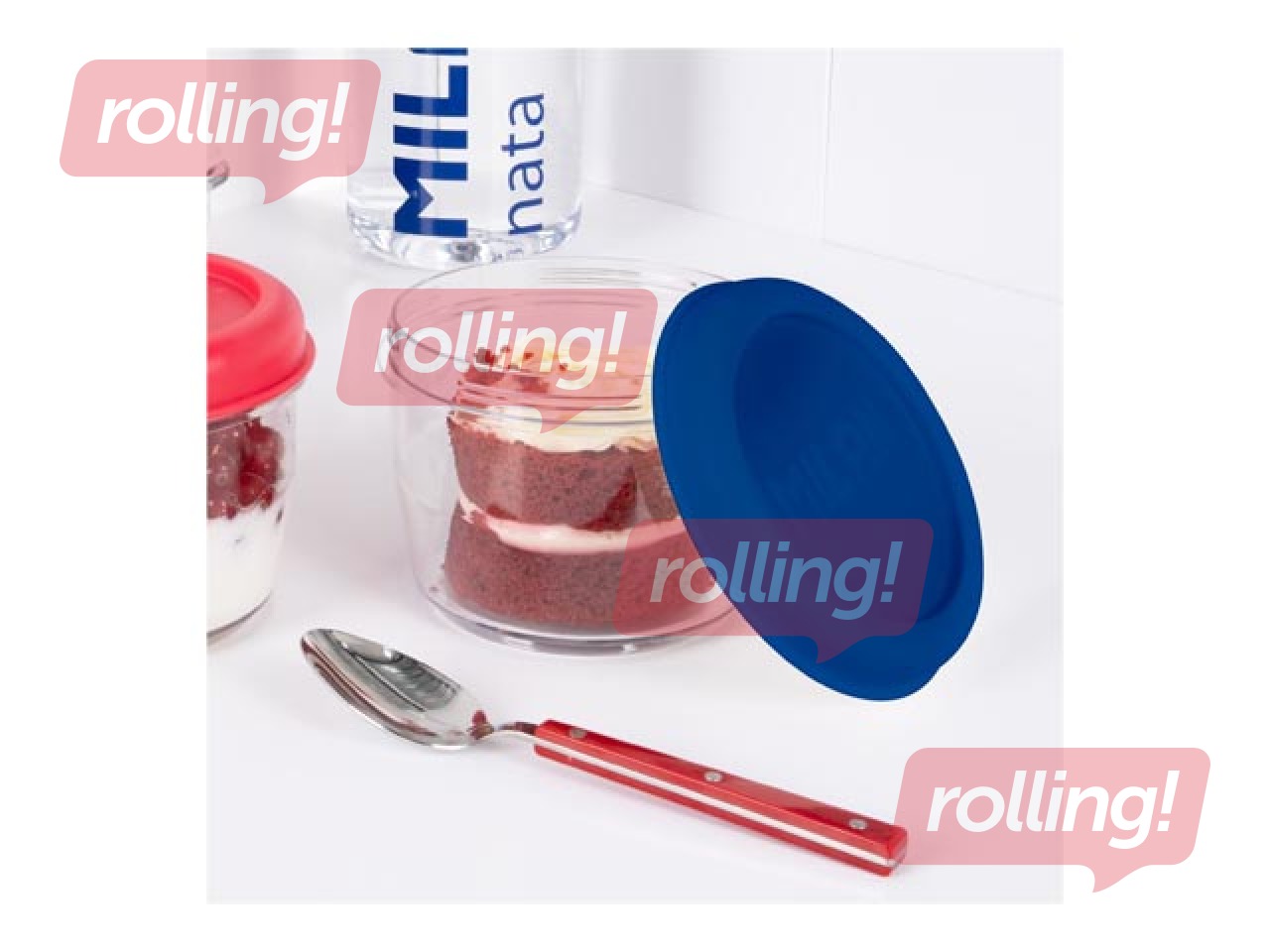 Lõunasöögi kast Milan, Nata, ümmargune, hermeetiline, läbipaistev sinise kaanega, 0.5l