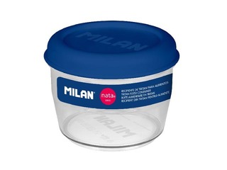 Lunch box Milan, Nata, round, hermetic, transparent with a blue lid, 0.5l