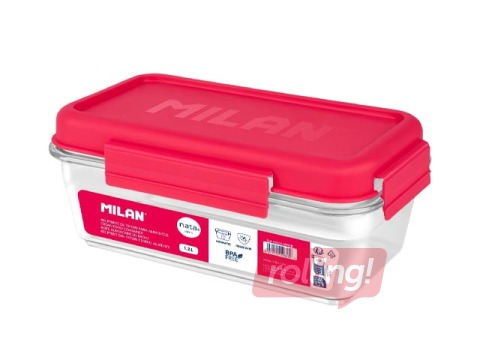 Ланч-бокс Milan Nata, прямоугольный, прозрачный, с розовой крышкой, 1.2л