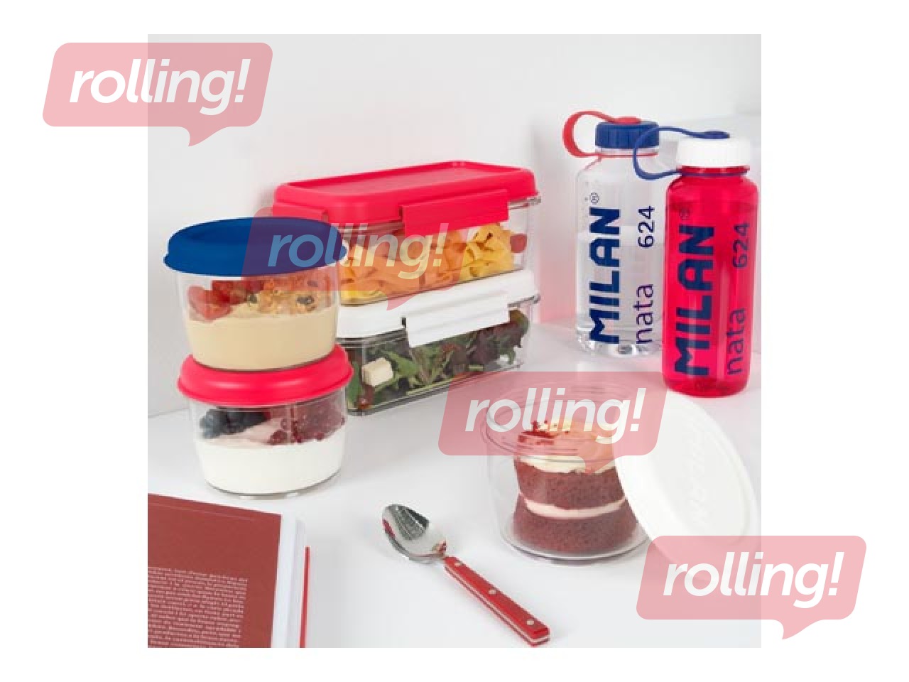 Ланч-бокс Milan Nata, прямоугольный, прозрачный, с розовой крышкой, 1.2л