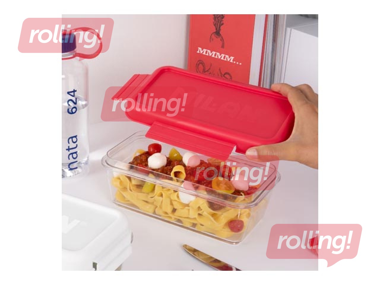 Ланч-бокс Milan Nata, прямоугольный, прозрачный, с розовой крышкой, 1.2л