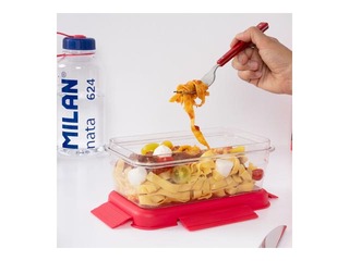 Ланч-бокс Milan Nata, прямоугольный, прозрачный, с розовой крышкой, 1.2л