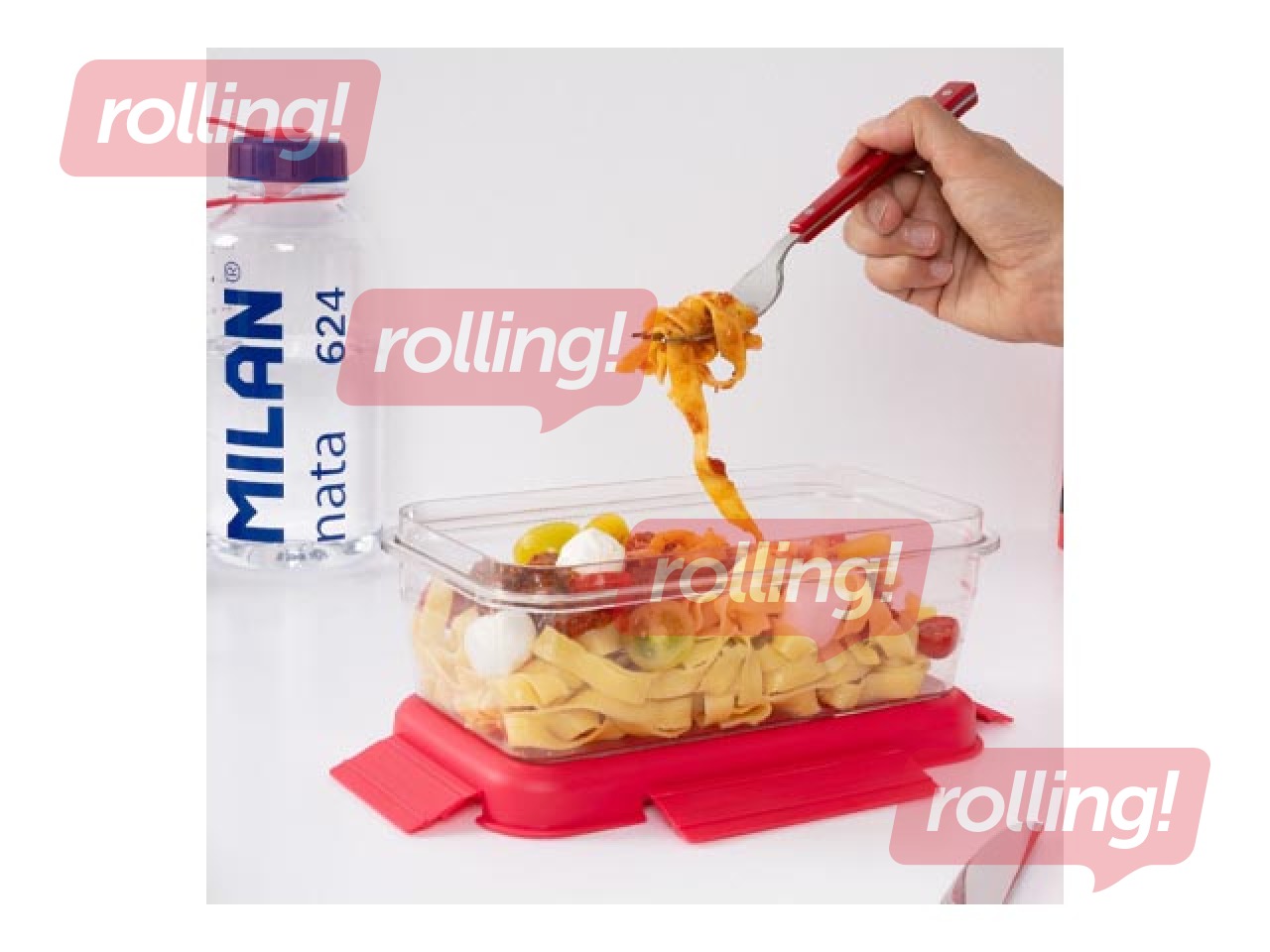 Ланч-бокс Milan Nata, прямоугольный, прозрачный, с розовой крышкой, 1.2л