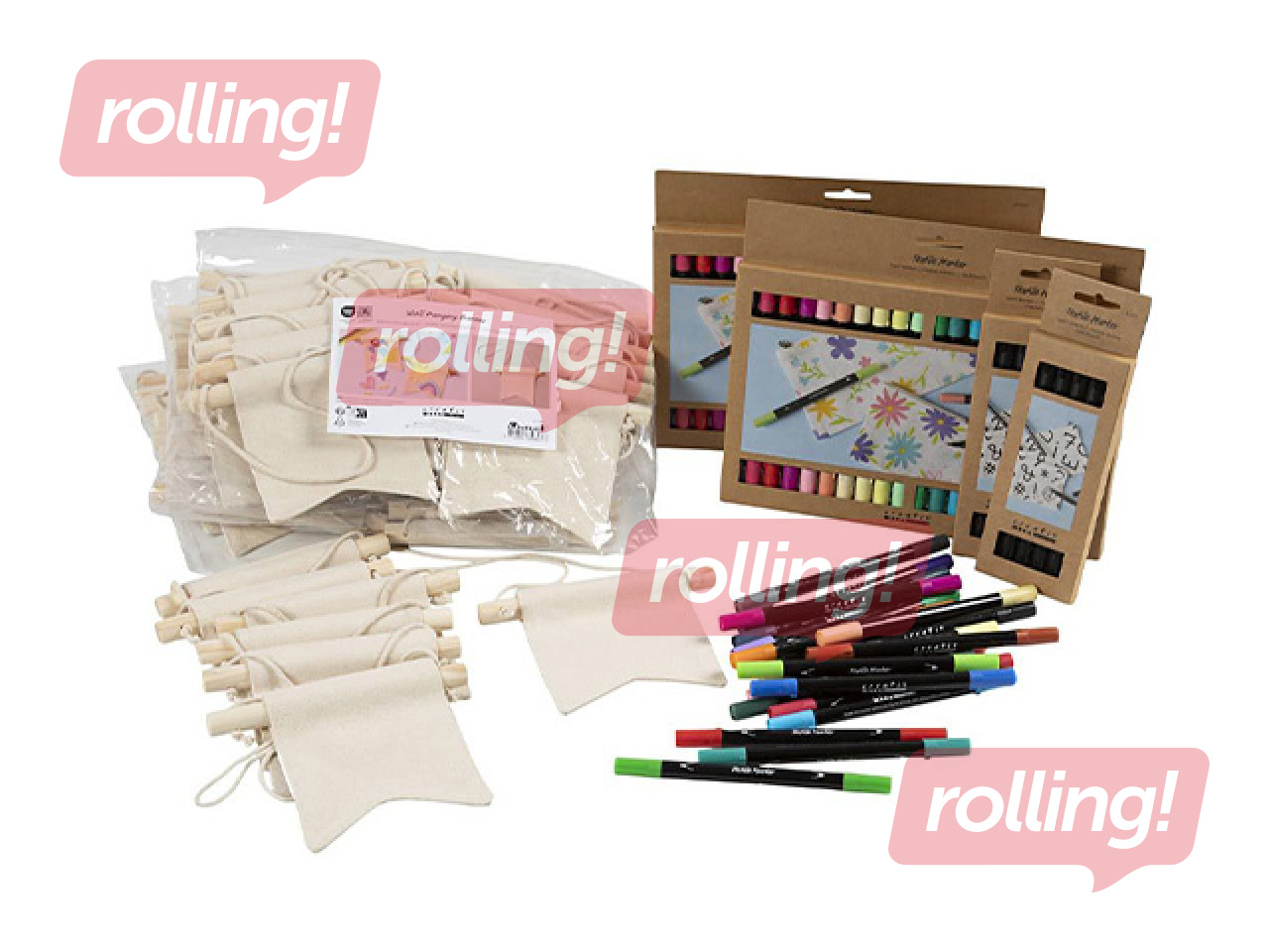 Ripplippude ja tekstiilimarkerite komplekt