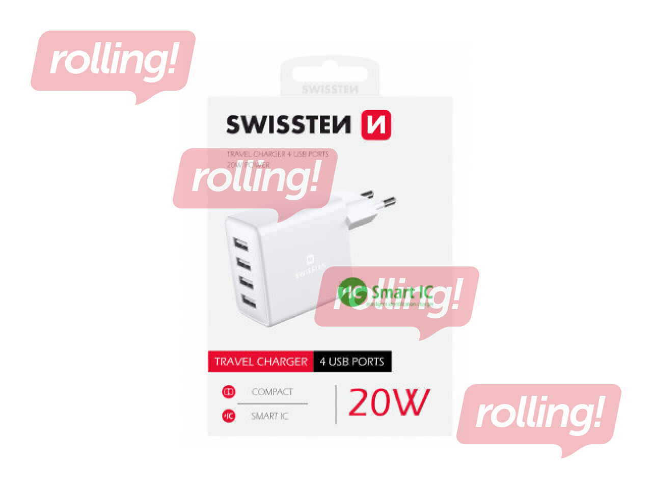Lādētājs Swissten Smart IC Premium 4 x USB, 4A,  20W, balts
