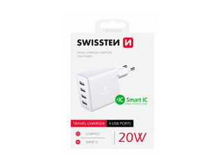 Зарядное устройство Swissten Smart IC Premium 4 x USB, 4A,  20W, белый