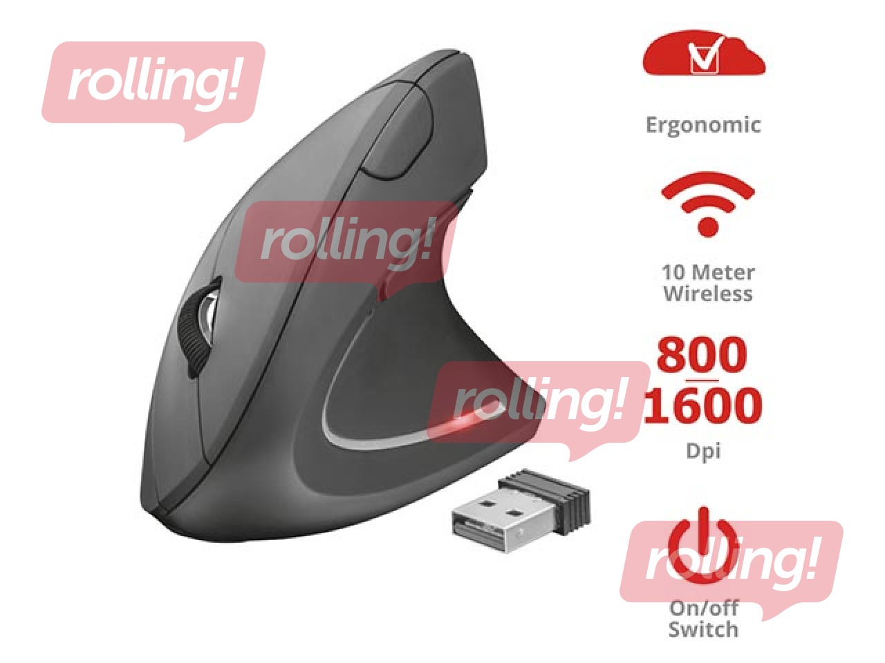 Trust Verto Mouse ergonomic, 6 buttons, Wireless