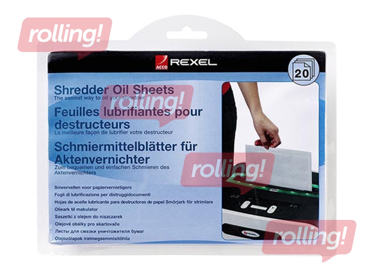 Eļļošanas lapas dokumentu smalcinātājiem Rexel, A5 izmērs, 20 gab. iepakojumā 
