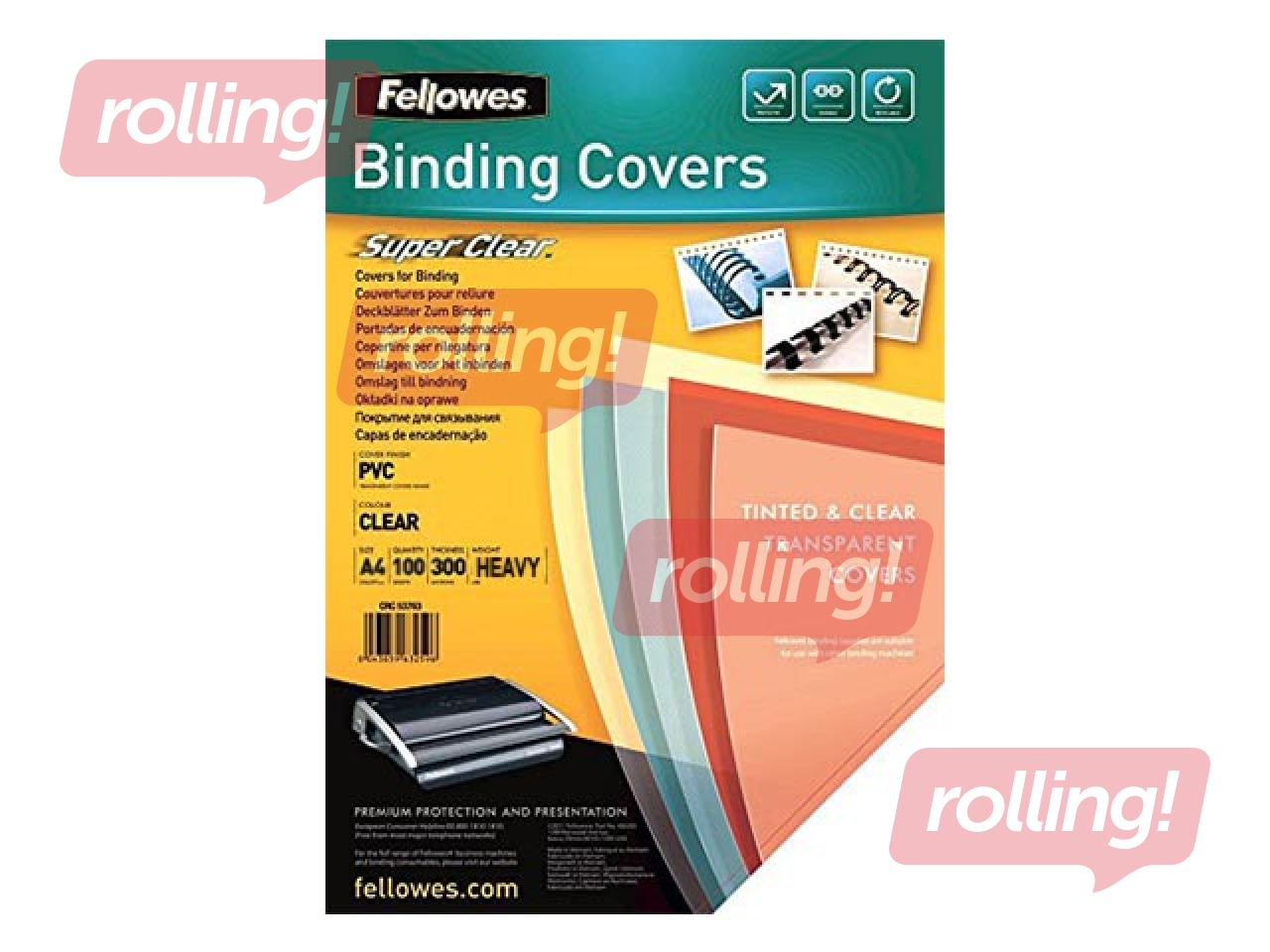 Iesiešanas priekšvāks Fellowes, A4, 300 mic., 100 gab., caurspīdīgs