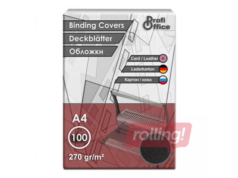 Köitmise tagakaas ProfiOffice, kunstnaha tekstuuriga, must, 270g/m², A4, 100 tk