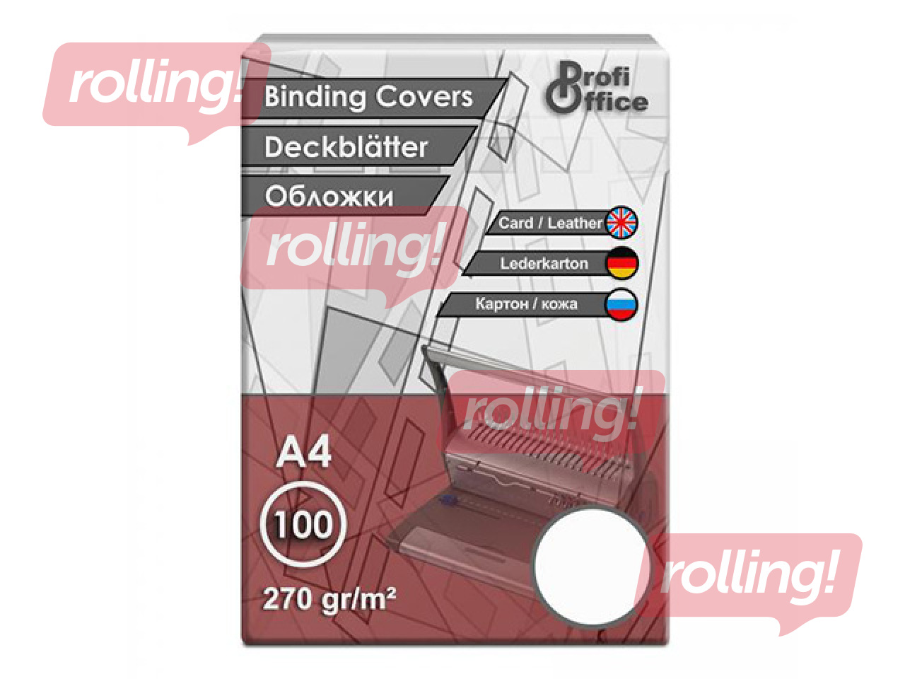 Iesiešanas aizmugures vāks ProfiOffice ar makslīgas ādas faktūru, balts, 270g/m2, A4, 100 gab.