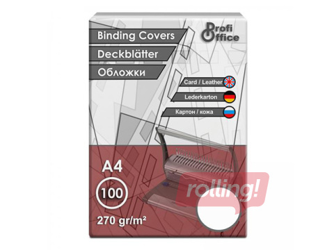 Köitmise tagakaas ProfiOffice kunstnaha tekstuuriga, valge, 270g/m², A4, 100 tk