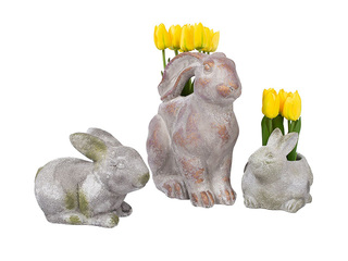 Dekoratiivne lillepott Stone jänes, betoonist, hall, 18×13×14.5cm