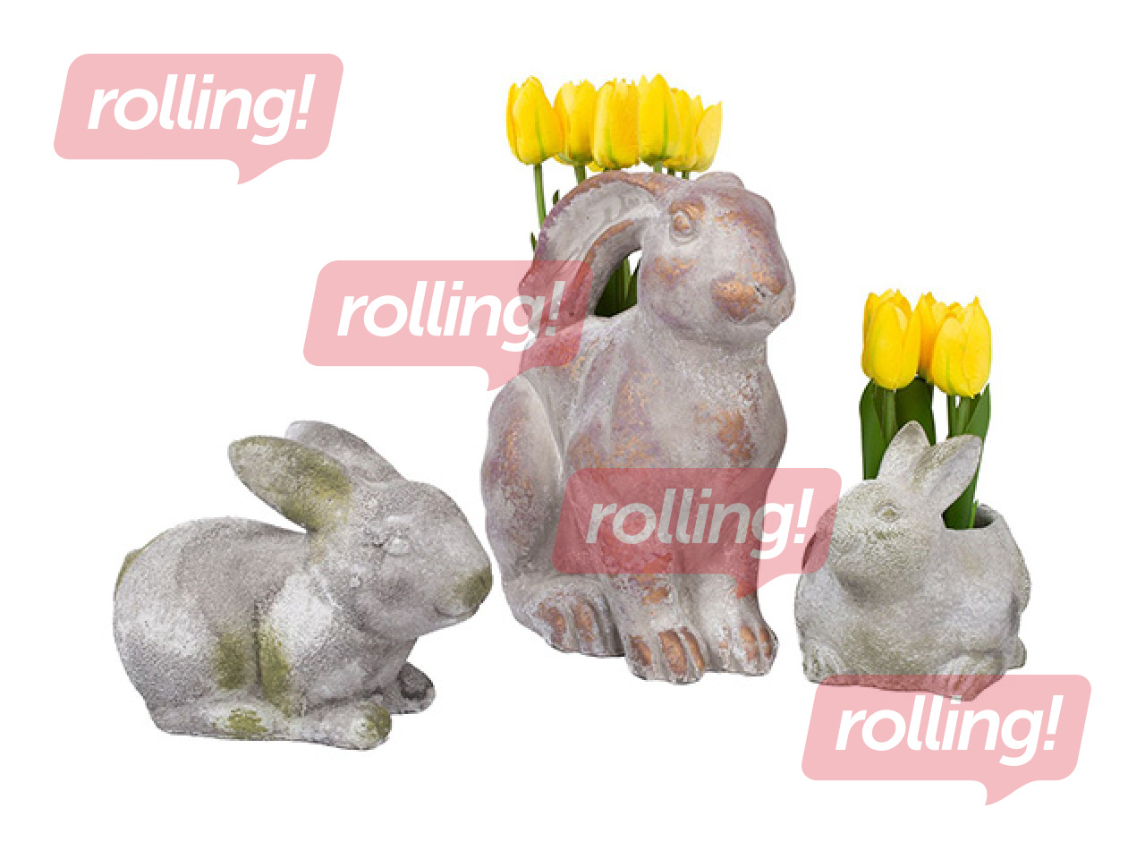 Dekoratiivne lillepott Stone jänes, betoonist, hall, 18×13×14.5cm