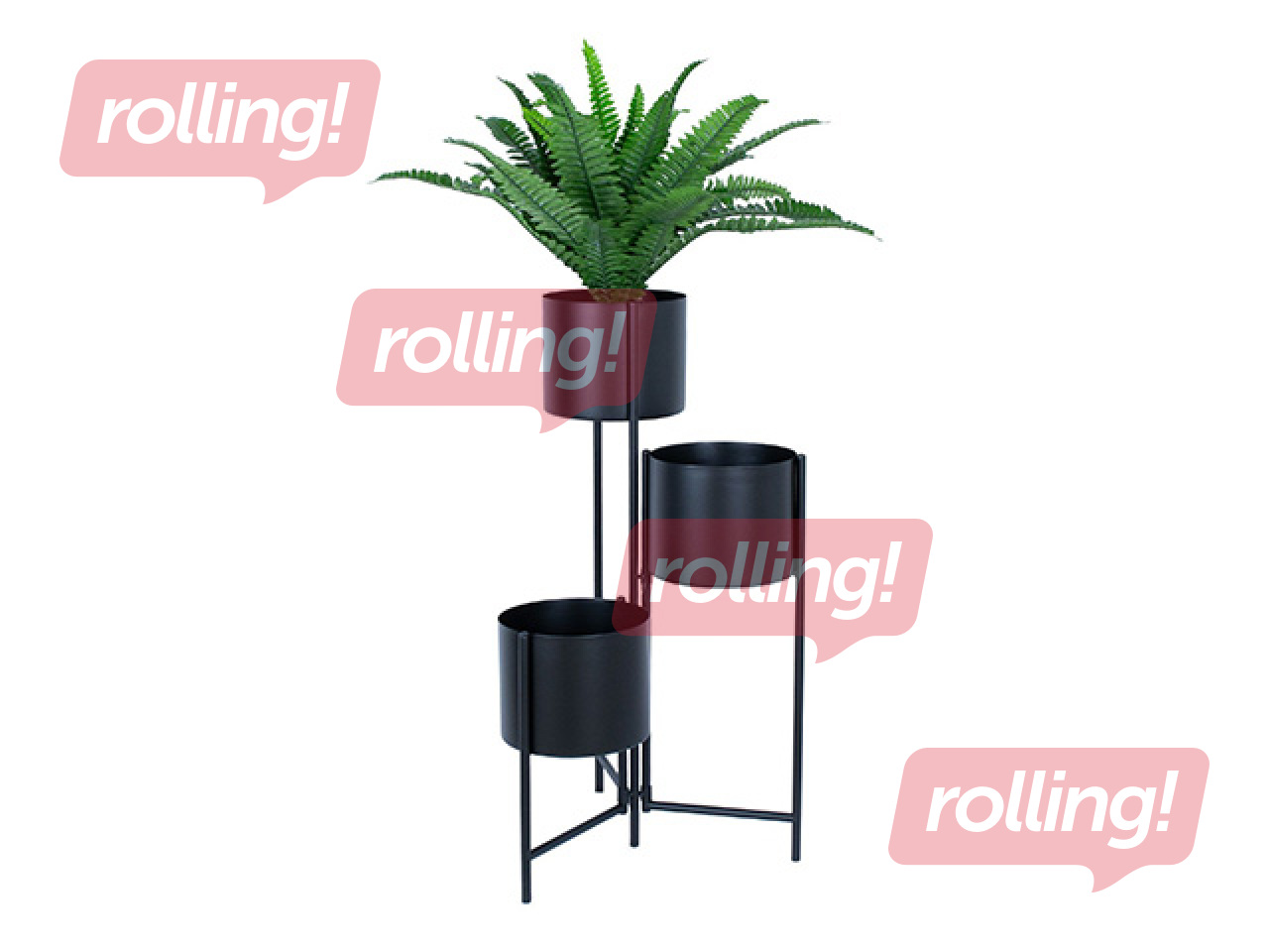 Dekoratiivne lillepott Deia Trio, alusega, metallist, must, 23×22.5×75.5cm