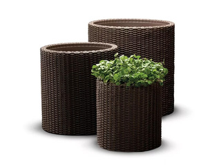 Decorative flower pot set Keter Cylinder Planters, plastic, brown, S+M+L, 3pcs