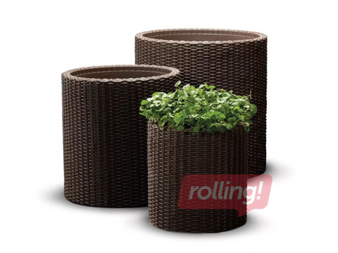 Dekoratiivsete lillepottide komplekt Keter Cylinder Planters, plast, pruun, S+M+L, 3tk