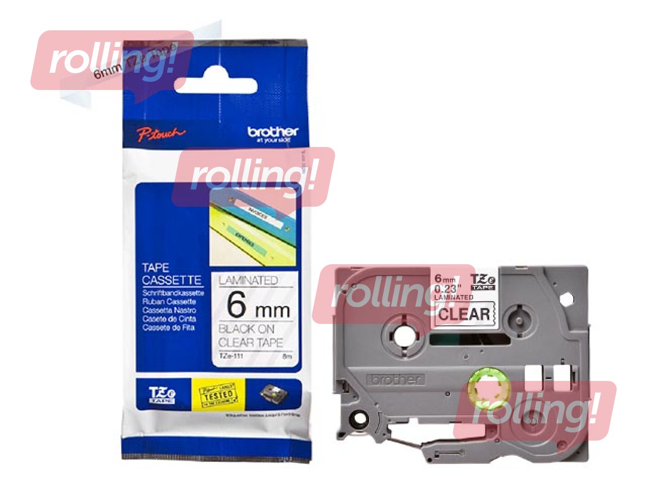 Brother TZe-111 - Must trükk puhtal lindil, lamineeritud, 6mm laiune, 8m pikkune