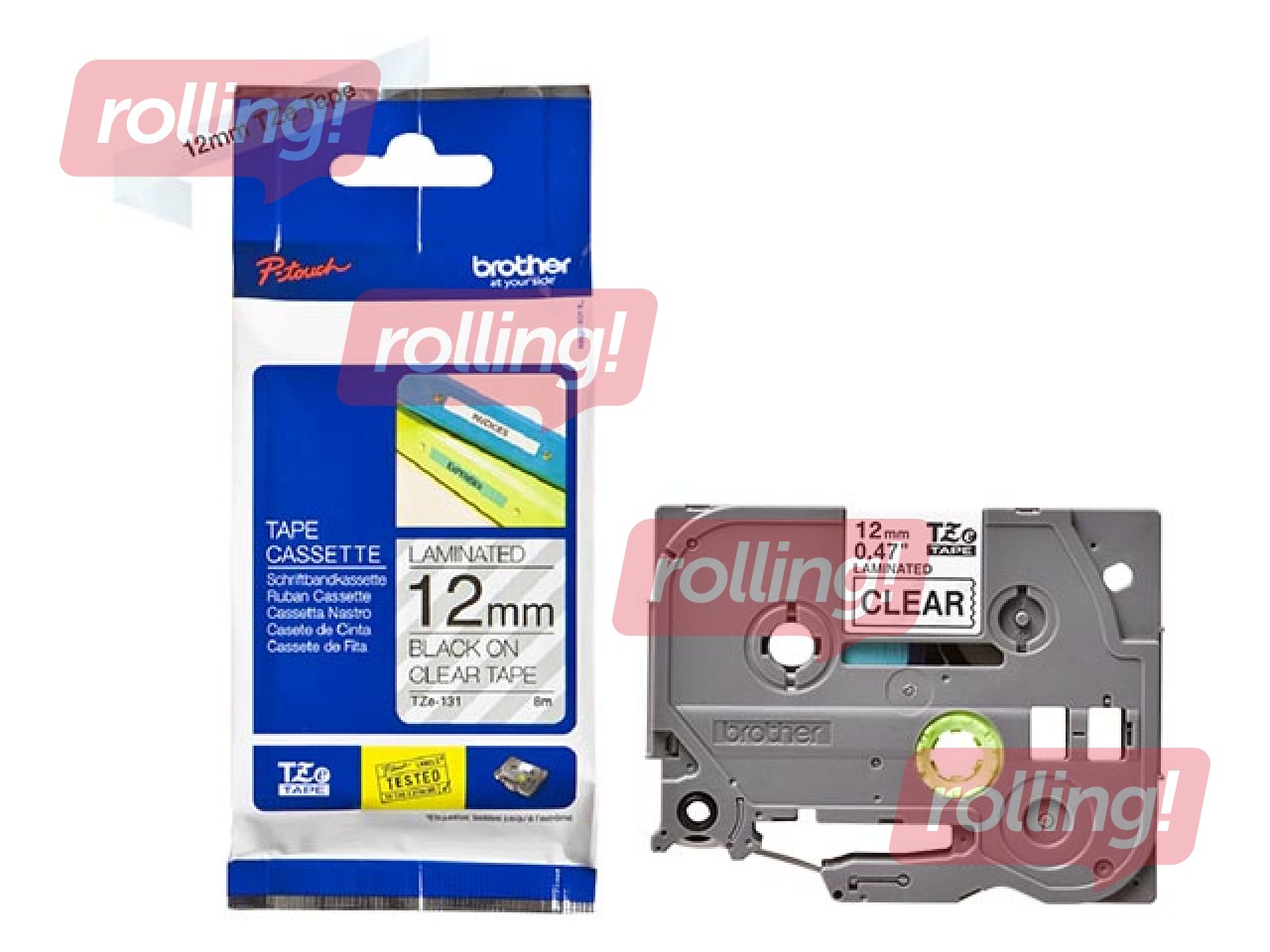 Brother TZe-131 Black printing on Clear Tape, laminated, 12mm width, 8m length