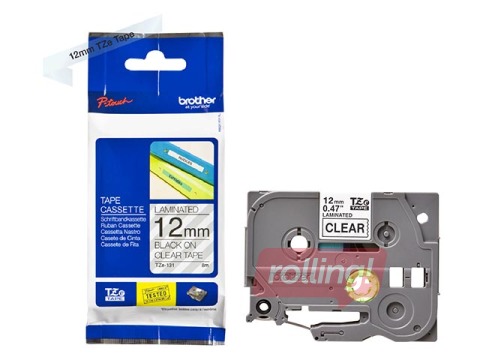 Ламинированная лента Brother TZe-131 шириной 12 мм x 8 м, Чёрный текст на прозрачном фоне