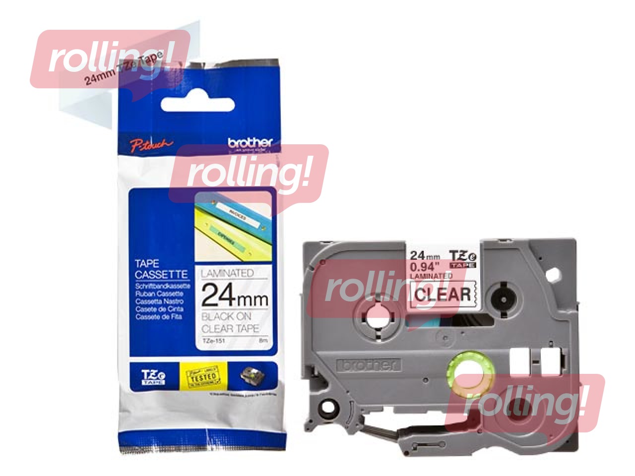 Brother TZe-151 - Must trükk puhtal lindil, lamineeritud, 24mm laiune, 8m pikkune