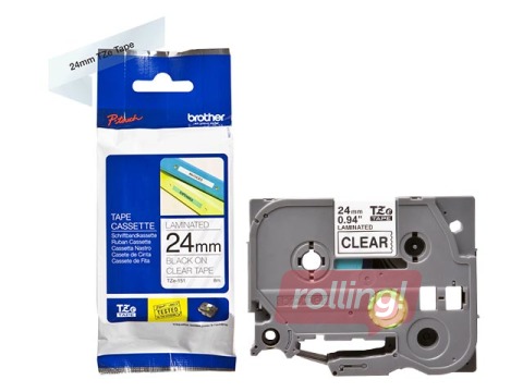 Ламинированная лента Brother  TZe-151 шириной 24 мм x 8 м, Чёрный текст на прозрачном фоне
