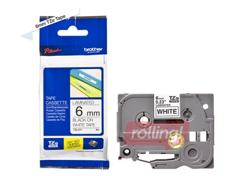 Ламинированная лента Brother  TZe-211 шириной 6 мм x 8 м, Чёрный текст на белом фоне