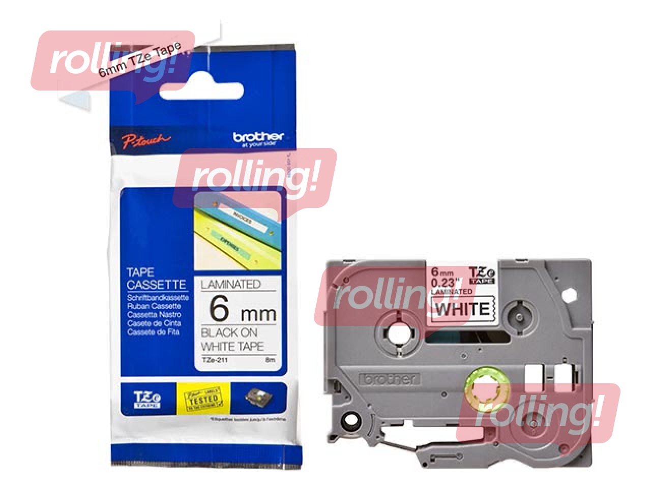 Ламинированная лента Brother  TZe-211 шириной 6 мм x 8 м, Чёрный текст на белом фоне