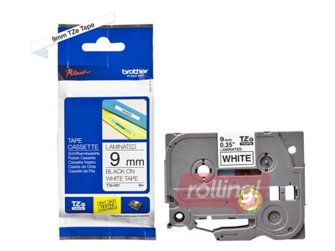 Lente Brother TZe-221, Melns uz balta, 9mm, 8 m, laminēta