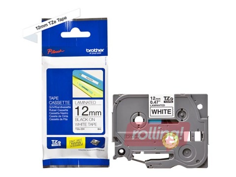Lente Brother TZe-231, Melns uz balta, 12mm, 8 m, laminēta