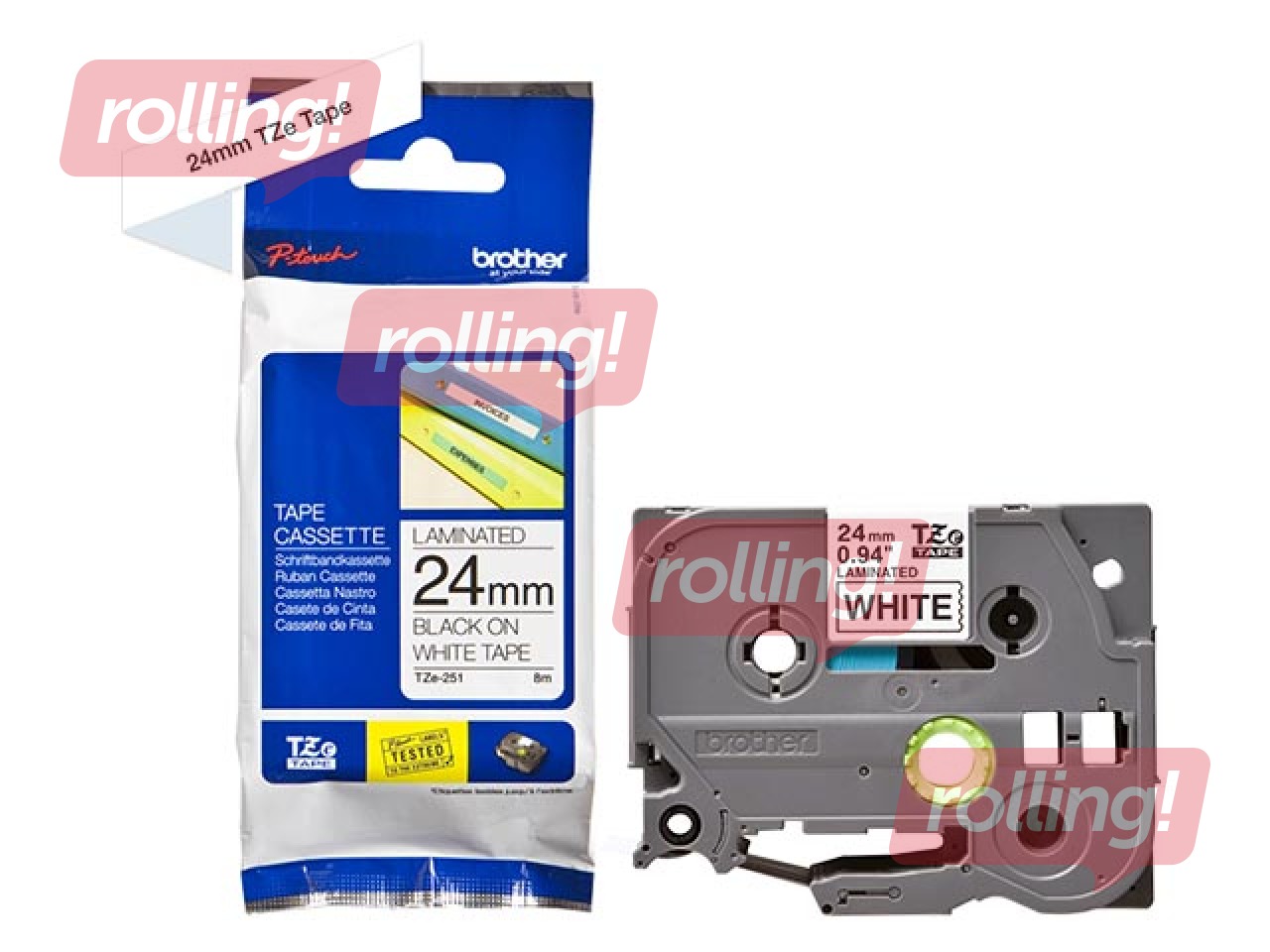 Lente Brother TZe-251, Melns uz balta, 24mm, 8 m, laminēta