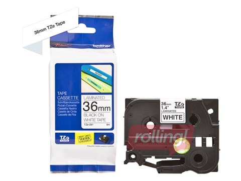 Brother TZe-261 - Must trükk valgel lindil, lamineeritud, 36mm laiune, 8m pikkune