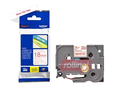 Brother TZe-242 - Red printing on White Tape, Laminated, 18mm width, 8m length