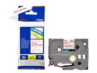 Ламинированная лента Brother TZe-252 шириной 24 мм x 8 м, Красный текст на белом фоне