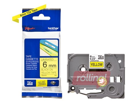 Brother TZe-611- Must trükk kollasel lindil, lamineeritud, 6mm laiune, 8m pikkune