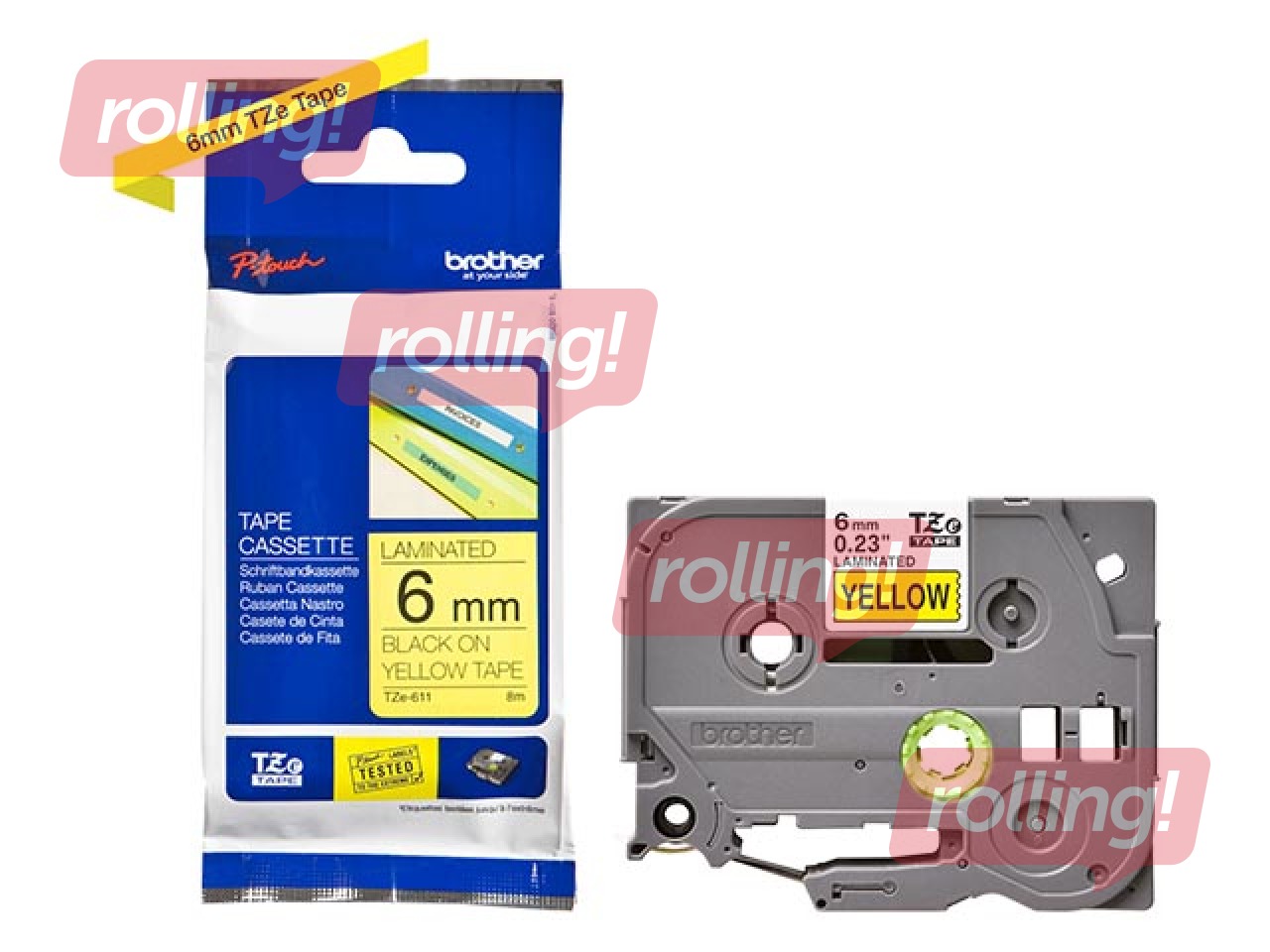 Brother TZe-611- Must trükk kollasel lindil, lamineeritud, 6mm laiune, 8m pikkune