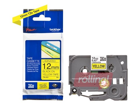 Brother TZe-631 Must trükk kollane lindil, lamineeritud, 12mm laiune, 8m pikkune