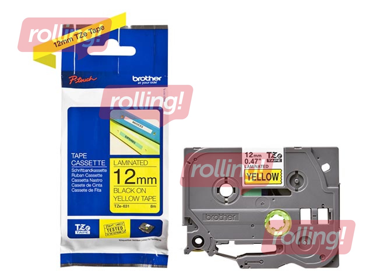 Brother TZe-631 Must trükk kollane lindil, lamineeritud, 12mm laiune, 8m pikkune
