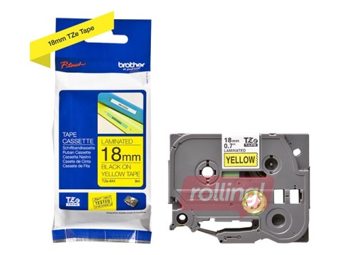 Brother TZe-641- Must trükk kollasel lindil, lamineeritud, 18mm laiune, 8m pikkune