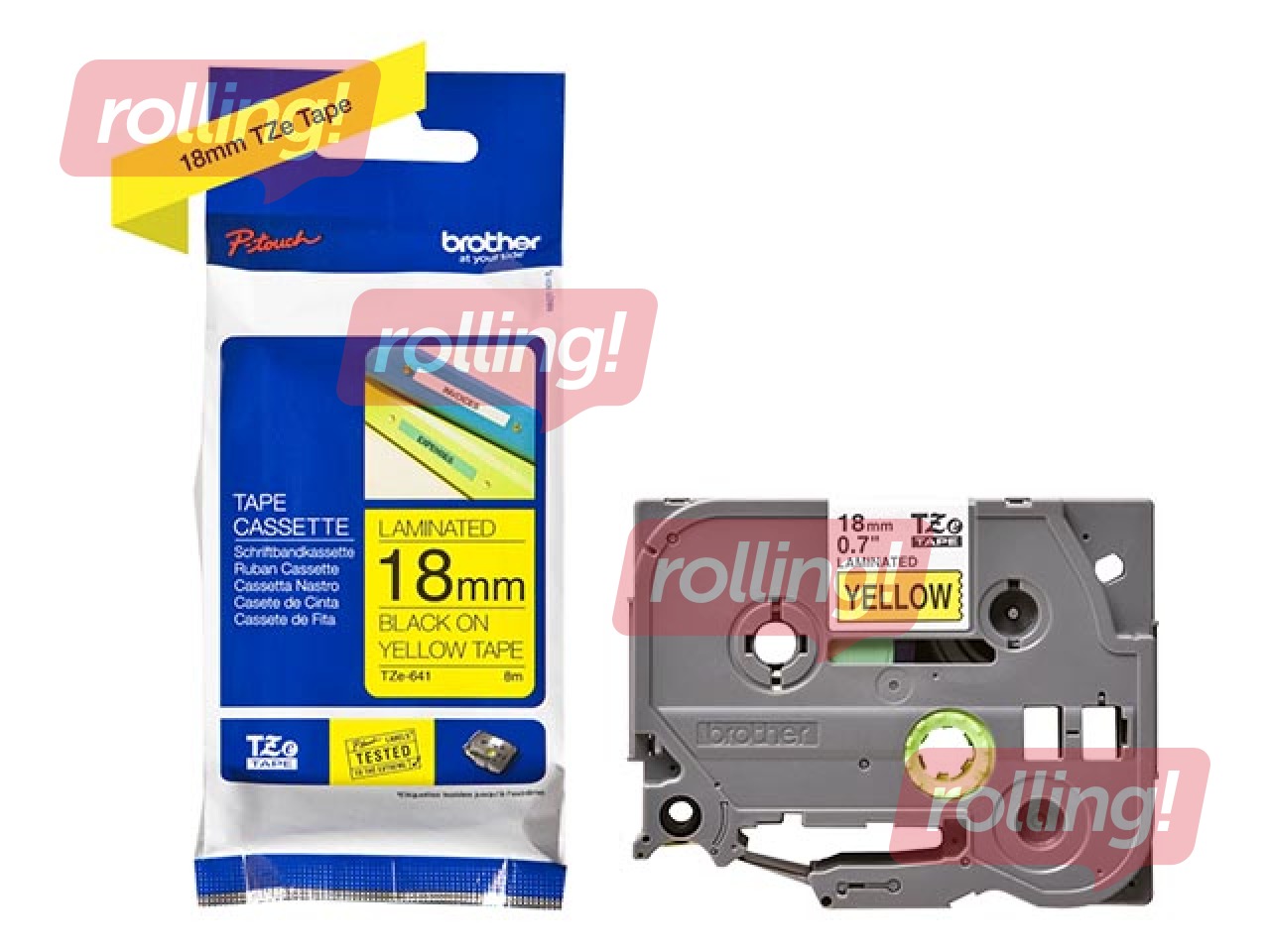 Brother TZe-641- Must trükk kollasel lindil, lamineeritud, 18mm laiune, 8m pikkune
