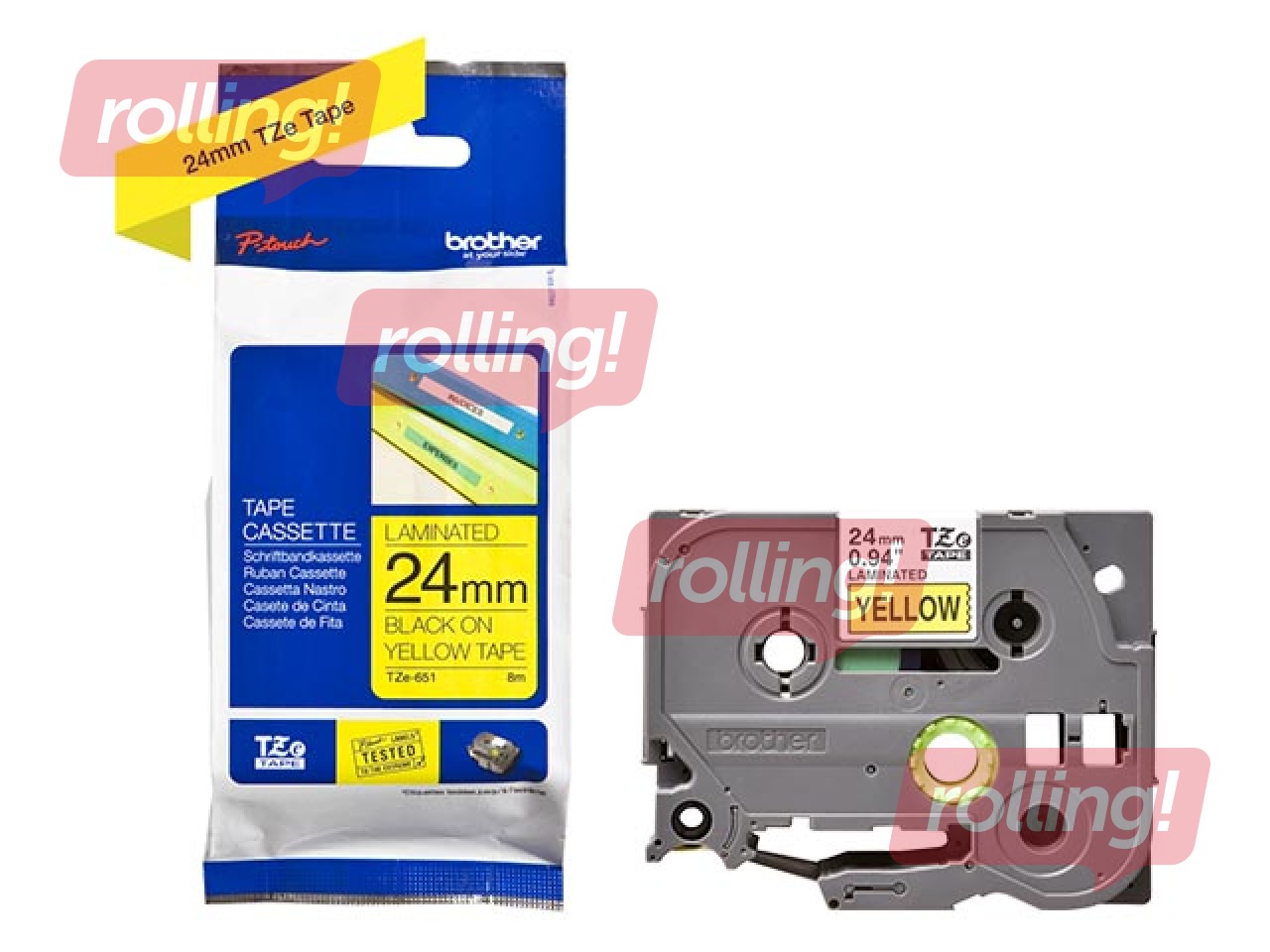 Brother TZe-651- Must trükk kollane lindil, lamineeritud, 24mm laiune, 8m pikkune