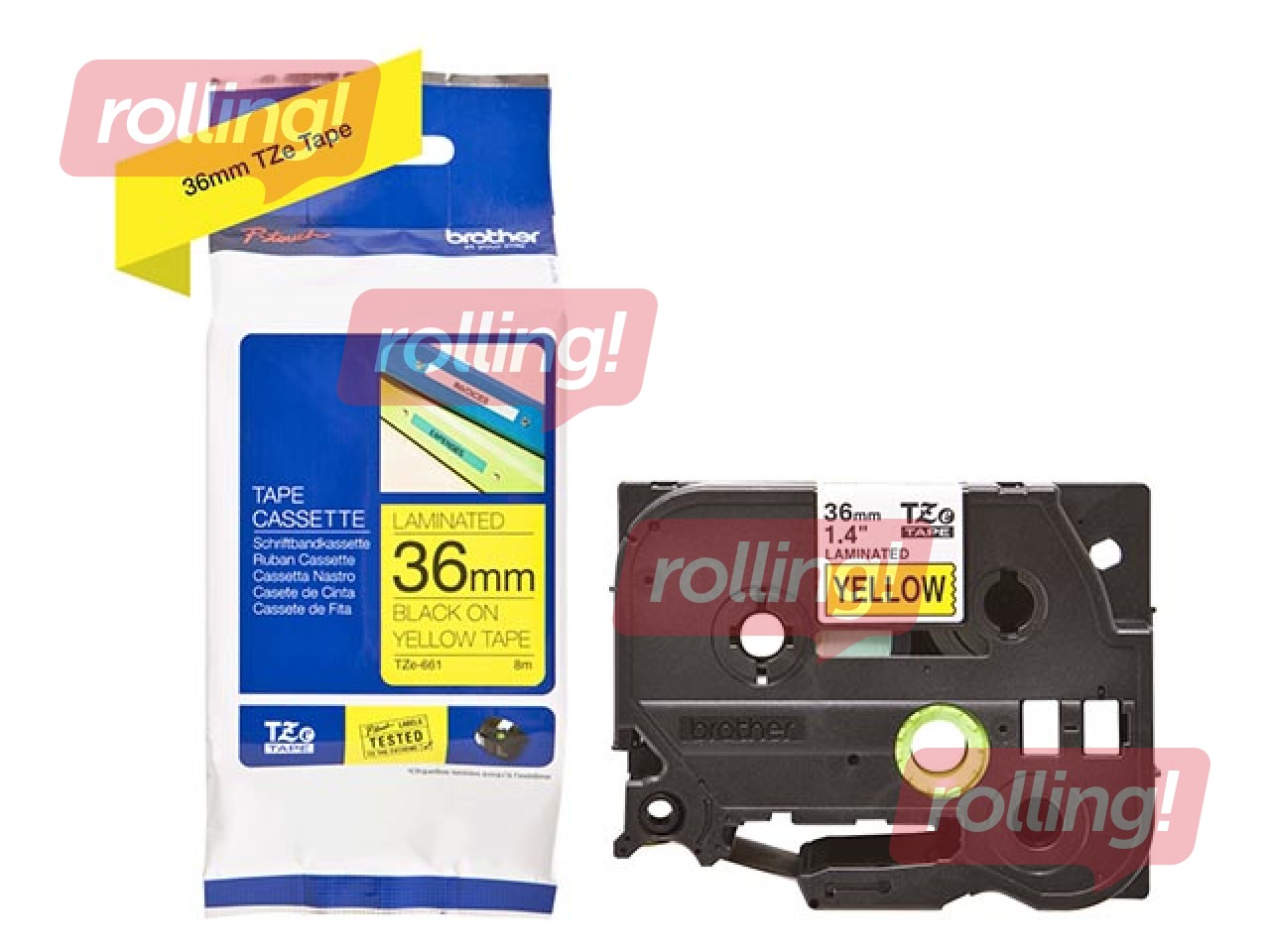 Brother TZe-661- Must trükk kollasel lindil, lamineeritud, 36mm laiune, 8m pikkune