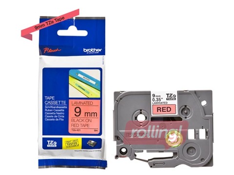 Brother TZe-421- Must trükk punasel lindil, lamineeritud, 9mm laiune, 8m pikkune
