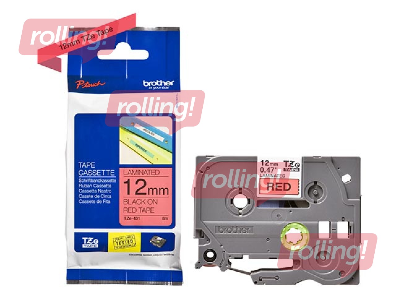Brother TZe-431- Must trükk punasel lindil, lamineeritud, 12mm laiune, 8m pikkune