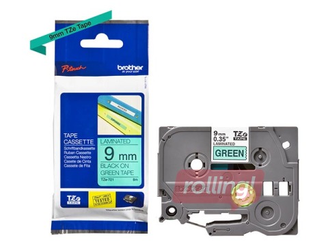 Brother TZe-721 - Must trükk rohelisel lindil, lamineeritud, 9mm laiune, 8m pikkune