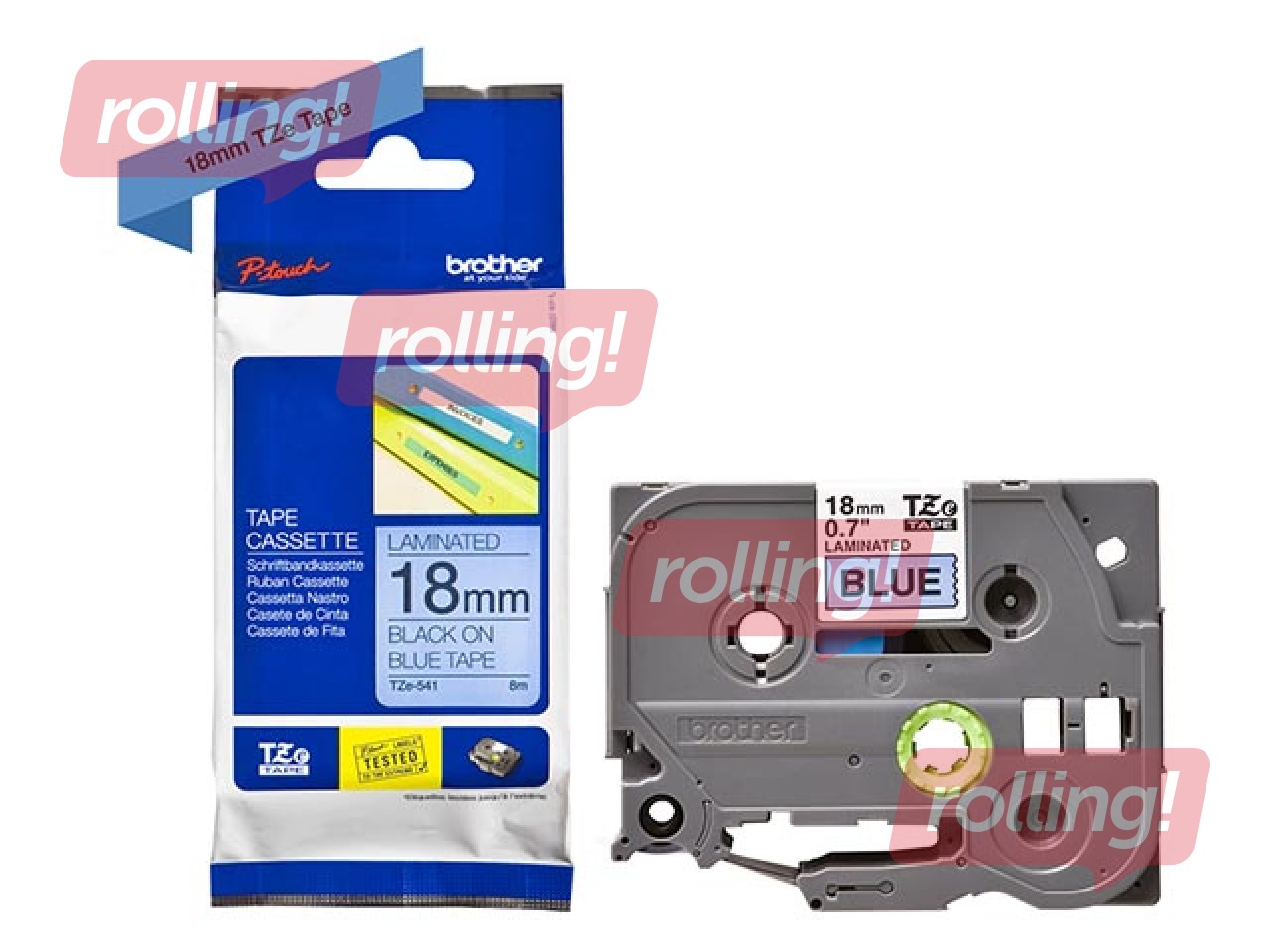 Brother TZe-541- Must trükk sinisel lindil, lamineeritud, 18mm laiune, 8m pikkune